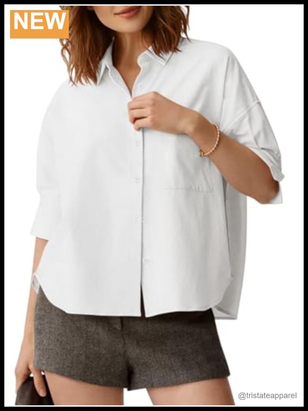 Women's Button Down V-Neck Half Sleeve Shirt Loose Fit Blouse